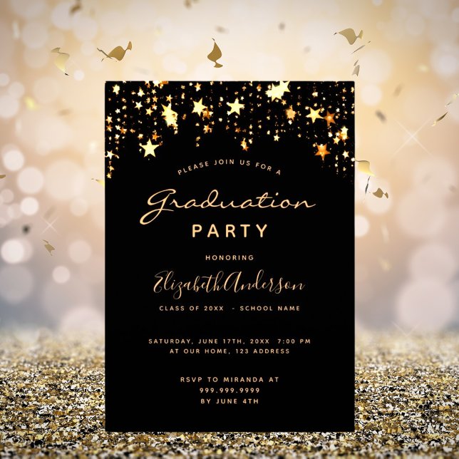 Invitación Graduación 2025 fiesta estrellas de oro negro glam (Subido por el creador)