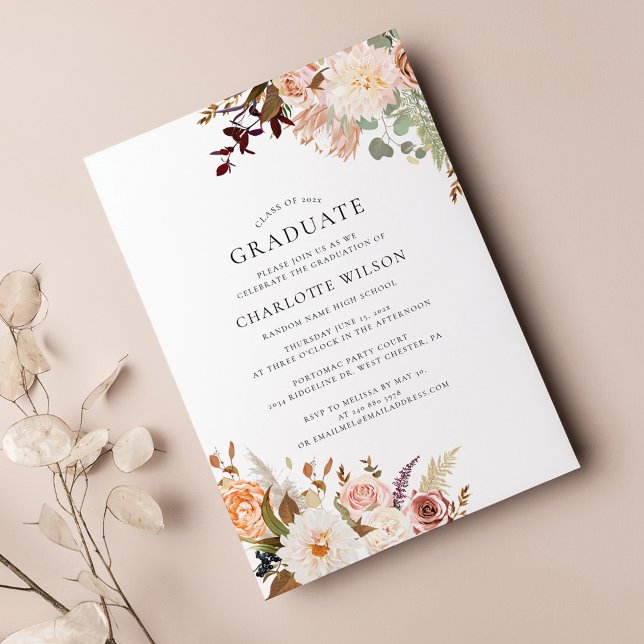 Invitación Graduación 2025 Fiesta Floral Grad (Floral Graduation 2024 Party Invitation)