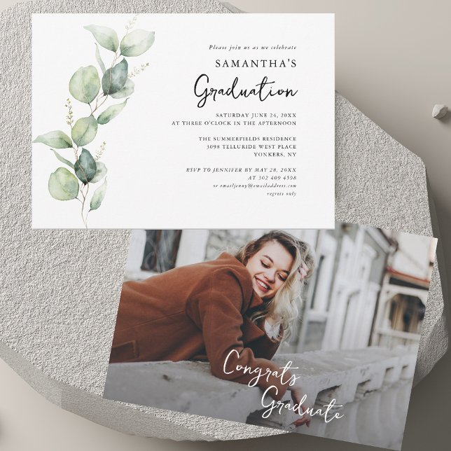 Invitación Graduación 2025 Foto Fiesta del Grado Eucalyptus (Graduation 2025 Photo Eucalyptus Grad Party Invitation)