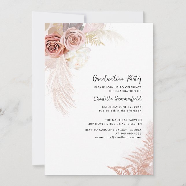 Invitación Graduación 2025 Graduado Foto Fiesta de Grass Pamp (Anverso)