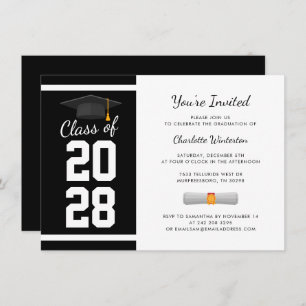 Invitación Graduación 2025 Modern Black White Grad Fiesta