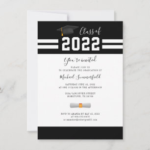 Invitación Graduación 2026 Fiesta de Graduados Blanco y Negro
