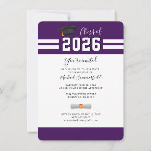 Invitación Graduación 2026 Fiesta de Graduados Morado Blanco