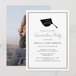 Invitación Graduación 2026 Foto Fiesta elegante de guión