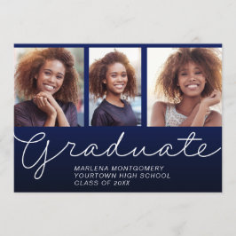Invitación Graduación 3 Foto Elegante Escritura Fiesta Azul M