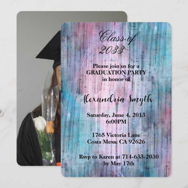 Invitación Graduación abstracta de Purple Aqua tu foto (Anverso / Reverso)