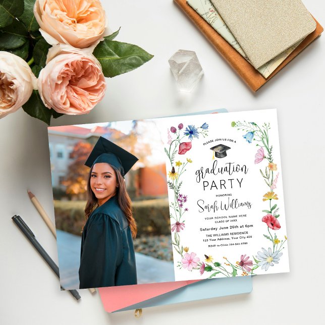 Invitación Graduación acuarela Flores silvestres foto (Subido por el creador)