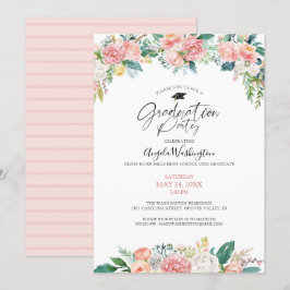 Invitación Graduación acuarela Rubor Guión floral rosa