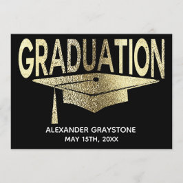 Invitación Graduación Ahorra La Fecha Moderna Faux Gold Black