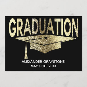 Invitación Graduación Ahorra La Fecha Moderna Faux Gold Black