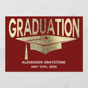Invitación Graduación Ahorra La Fecha Moderna Faux Gold Red
