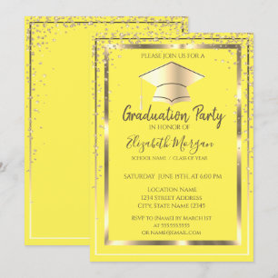 Invitación Graduación Amarilla del gol de oro de los diamante