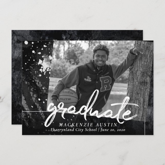 Invitación Graduación artística | Foto de graffiti blanco neg (Anverso / Reverso)