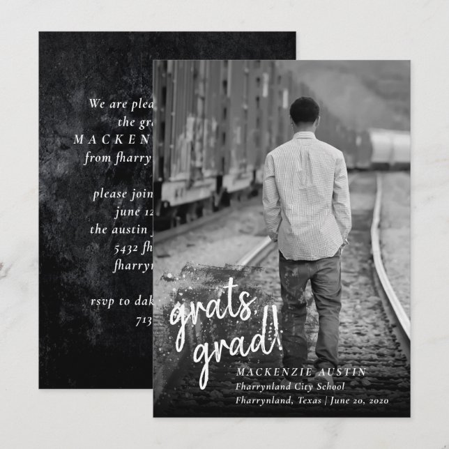 Invitación Graduación artística | Foto en blanco y negro (Anverso / Reverso)