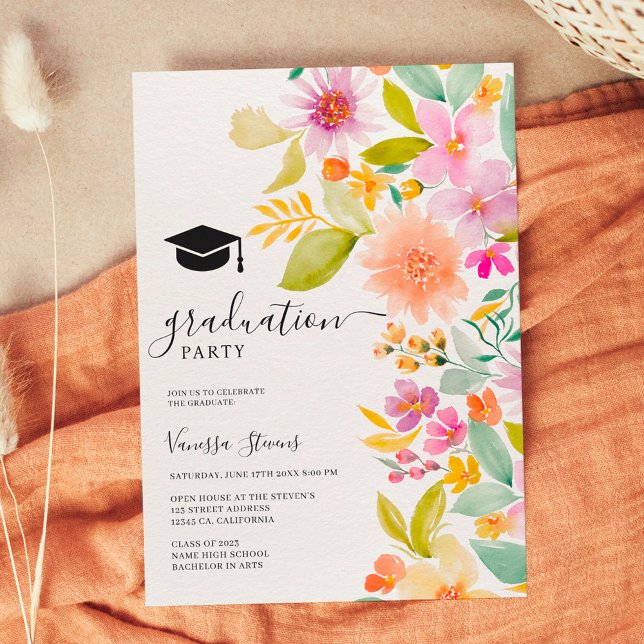 Invitación Graduación audaz de las flores acuáticas del jardí (Subido por el creador)