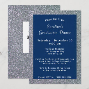 Invitación Graduación azul de la cena con espuma de plata
