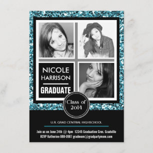 Invitación Graduación azul de la foto del chica 3 del