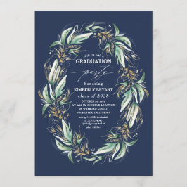 Invitación Graduación azul de la Marina de Guerra Wreath