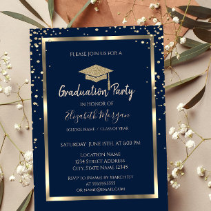 Invitación Graduación azul de la Marina de los Campos de Grad
