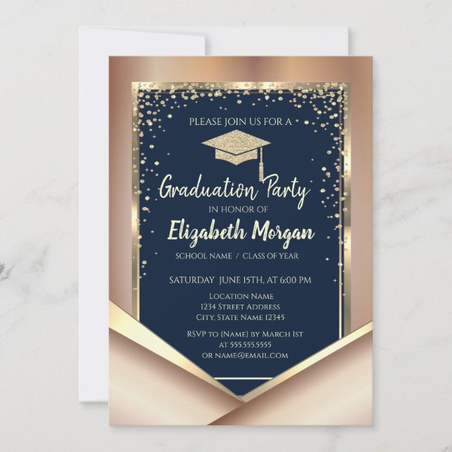 Invitación Graduación azul de la Marina de los Diamantes de O (Anverso)