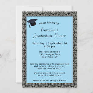 Invitación Graduación azul de la tapa de la cena del marco ne