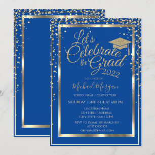 Invitación Graduación azul del gol de graduación de oro Diama
