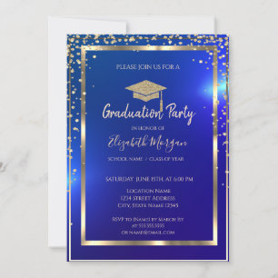 Invitación Graduación azul del gol de oro del marco de los di