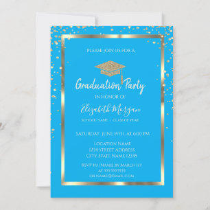 Invitación Graduación azul del gol de oro del Purpurina de di