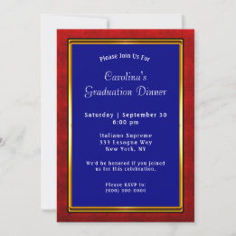 Invitación Graduación azul del marco dorado rojo