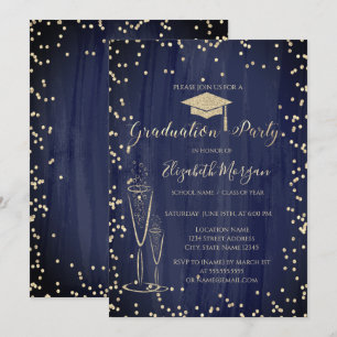 Invitación Graduación azul del tapón de graduación, diamantes