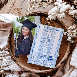 Invitación Graduación azul dibujada a mano del retro fotográf