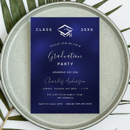 Invitación Graduación azul marino blanco simple lujo 2024