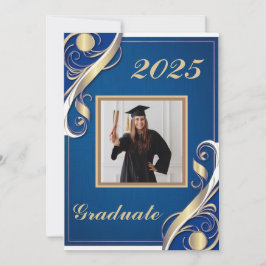 Invitación Graduación Azul Oro Blanco