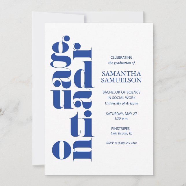 Invitación Graduación azul sin foto (Anverso)