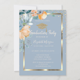 Invitación Graduación azul turgosa de la capa de oro de las f