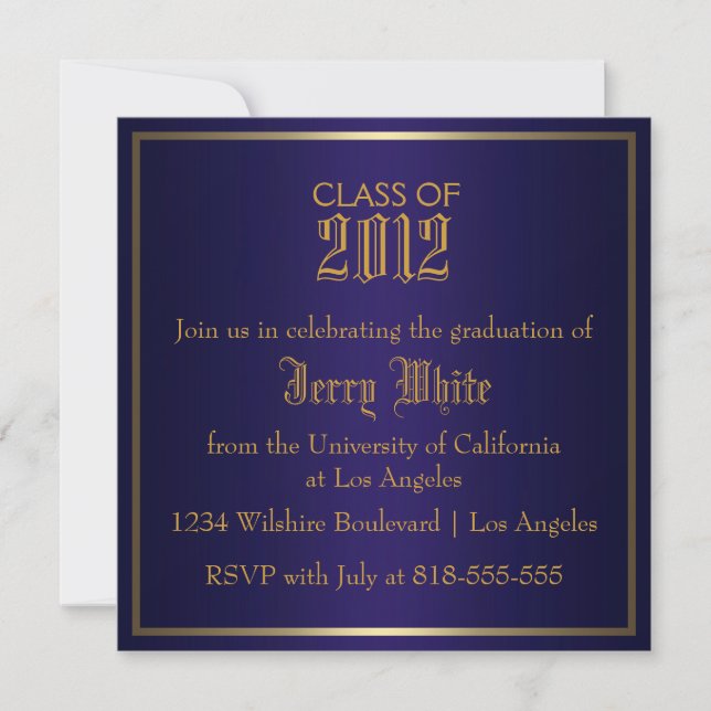Invitación Graduación Azul y Oro (Anverso)