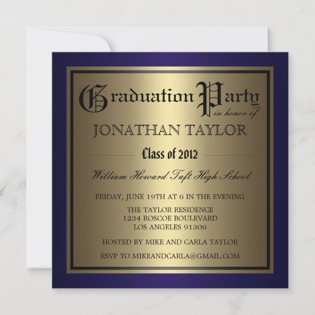 Invitación Graduación Azul y Oro de la Marina (Anverso)