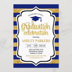 Invitación Graduación - Bandas de oro azul de la marina