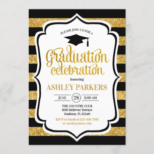 Invitación Graduación - Bandas de oro negro