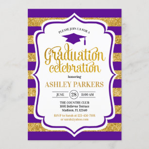 Invitación Graduación - Bandas de oro púrpura