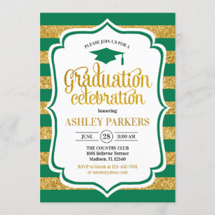 Invitación Graduación - Bandas de oro verdes