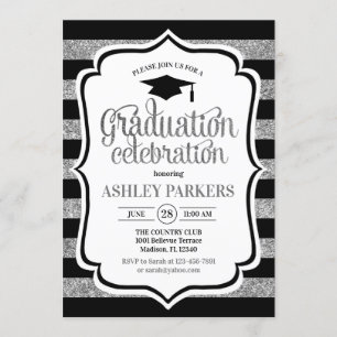 Invitación Graduación - Bandas de plata negra