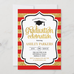 Invitación Graduación - Bandas rojas de oro