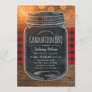 Invitación Graduación BBQ Fiesta Rustic Chalkboard Mason Jar