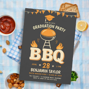 Invitación Graduación BBQ Fiesta Rústico País Negro Occidenta