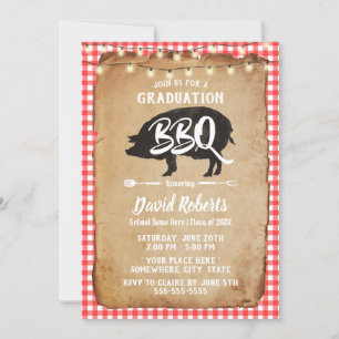Invitación Graduación BBQ Fiesta Vintage Red Plaid Chalkboard
