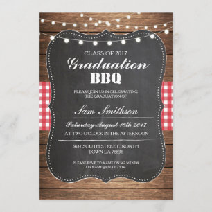 Invitación Graduación BBQ Rustic Chalk Wood Lights Invite