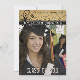 Invitación Graduación Black Funky Elegant Swirls