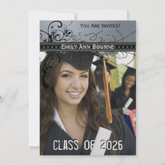 Invitación Graduación Black Funky Elegant Swirls