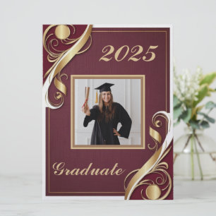Invitación Graduación blanca de oro marrón 2025